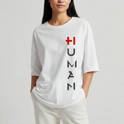 Human Oversize Women's T-shirt | White Graphic Tee - Befaltu