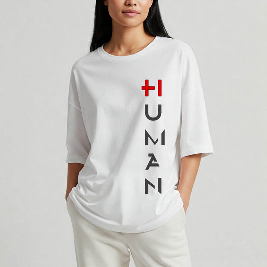 Human Oversize Women's T-shirt | White Graphic Tee - Befaltu