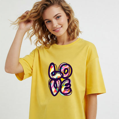 Yellow Mickey Mouse Faces Graphic Oversized T-shirt Dress Befaltu