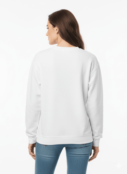 White Oversized Fit Crew-Neck Sweatshirt (Kangaroo Pocket) - Befaltu (Essential Comfort Sweatshirt) - Befaltu