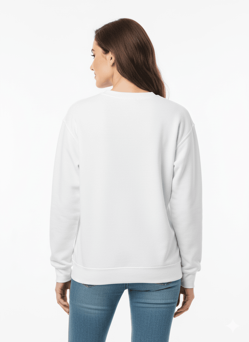 White Oversized Fit Crew-Neck Sweatshirt (Koala Graphic & Pockets) - Befaltu (Koala Lover Sweatshirt) - Befaltu
