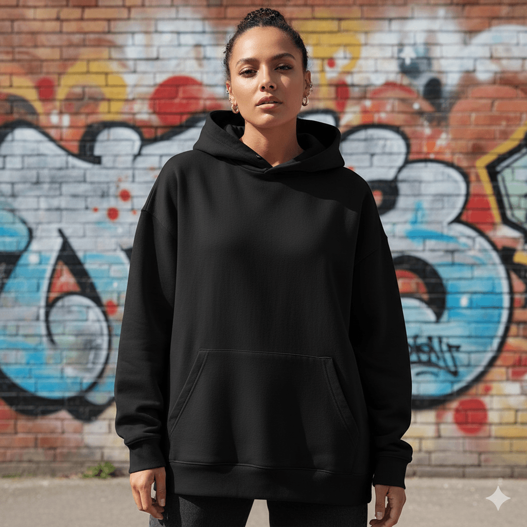 Black Women's Oversized Fit Hooded Sweatshirt (Plain) - Befaltu (Essential Comfort Hoodie) - Befaltu