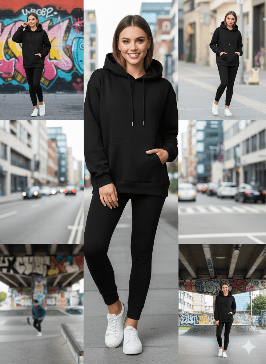 Black Women's Oversized Fit Hooded Sweatshirt (Plain) - Befaltu (Essential Comfort Hoodie) - Befaltu