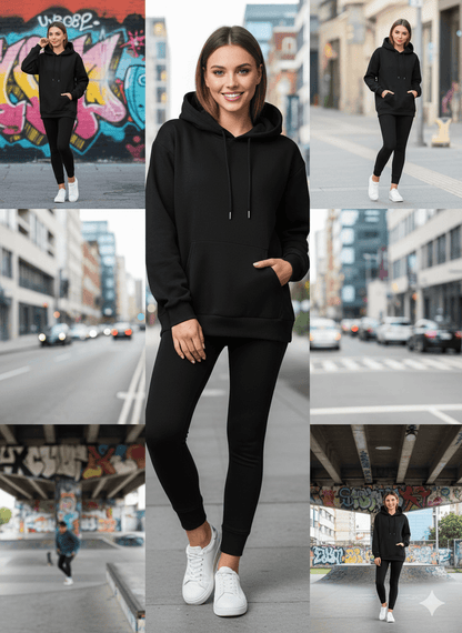 Black Women's Oversized Fit Hooded Sweatshirt (Plain) - Befaltu (Essential Comfort Hoodie) - Befaltu