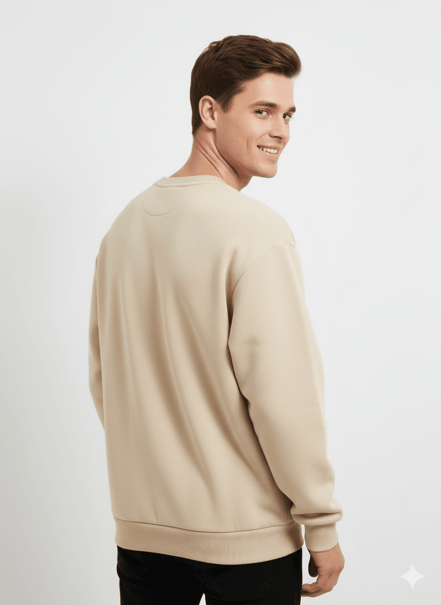 Beige Men's Oversized Fit Crew-Neck Sweatshirt (Plain) - Befaltu (Essential Comfort Sweatshirt) - Befaltu