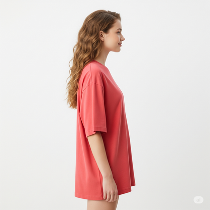 Dusty Rose/Terracotta Women's Oversized Fit Crew-Neck T-Shirt - Essential Comfort Tee