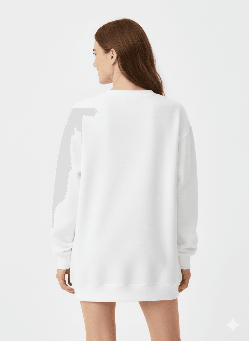 White Crew-Neck Sweatshirt (Personalized Heart on Sleeve) - Befaltu (Customizable Comfort Sweatshirt) - Befaltu