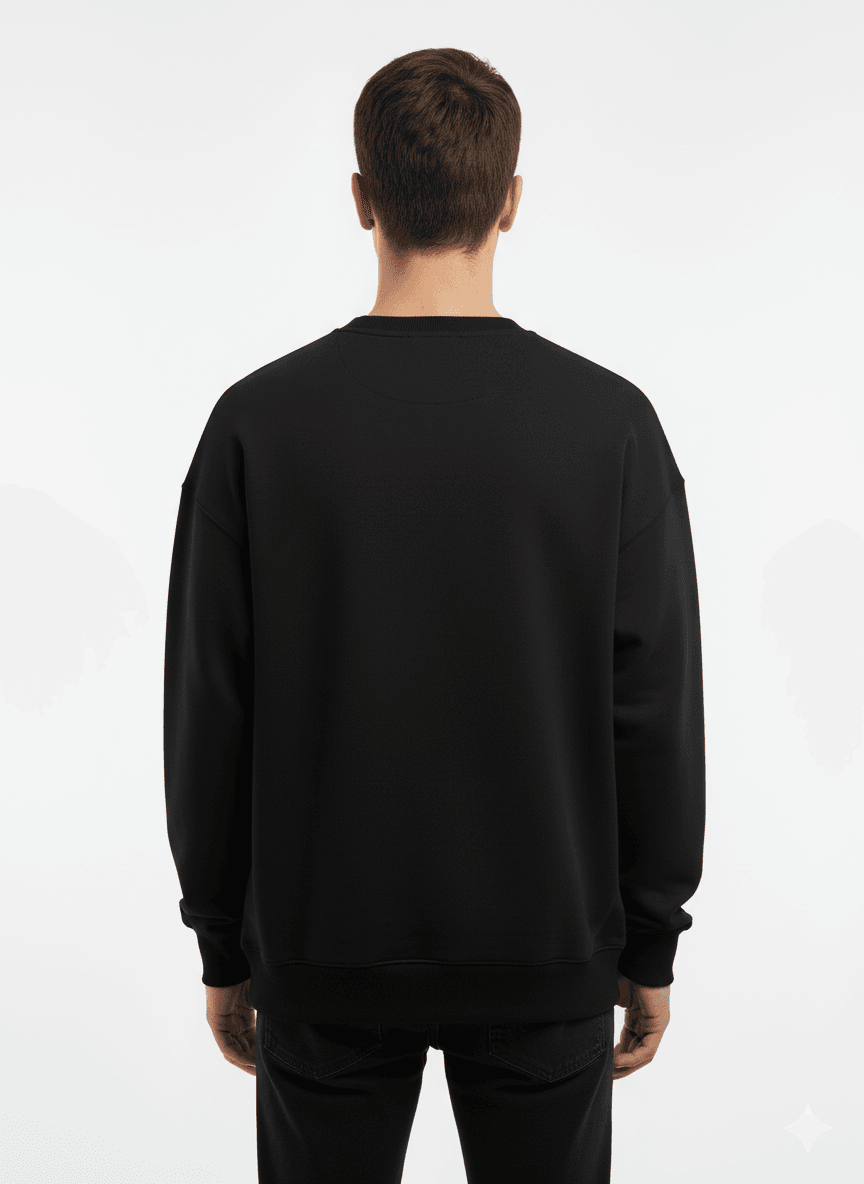 Black Men's Oversized Fit Crew-Neck Sweatshirt (Plain) - Befaltu (Essential Comfort Sweatshirt) - Befaltu