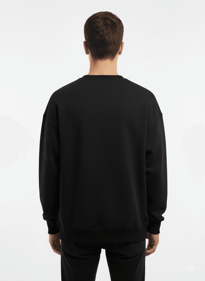 Black Men's Oversized Fit Crew-Neck Sweatshirt (Plain) - Befaltu (Essential Comfort Sweatshirt) - Befaltu