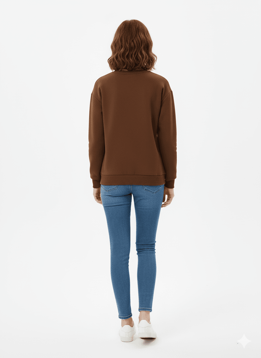 Brown Crew-Neck Sweatshirt (Daisy Happy Graphic) - Befaltu (Floral Comfort Sweatshirt) - Befaltu