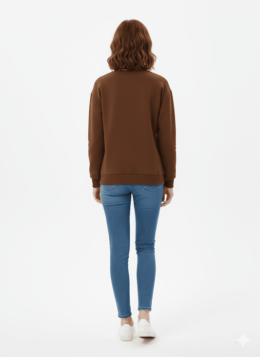 Brown Crew-Neck Sweatshirt (Daisy Happy Graphic) - Befaltu (Floral Comfort Sweatshirt) - Befaltu