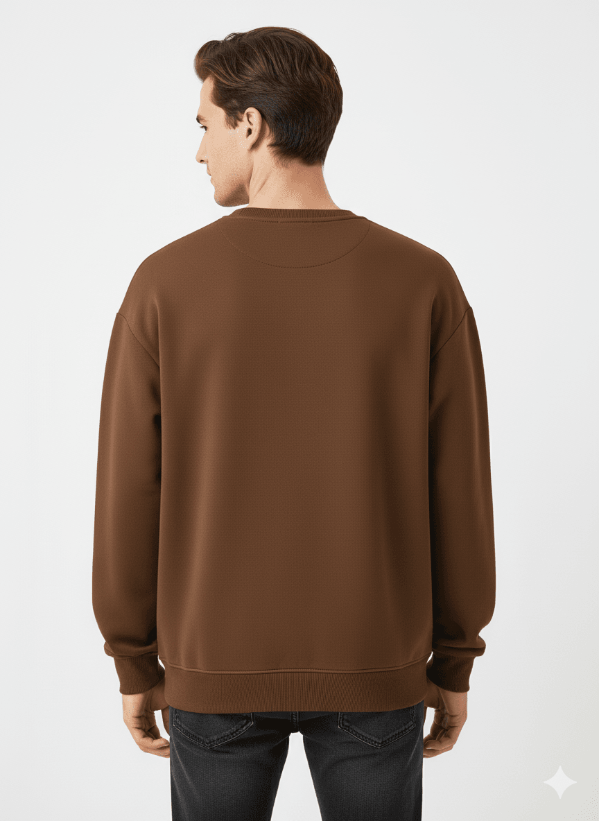 Brown Men's Oversized Fit Crew-Neck Sweatshirt (Plain) - Befaltu (Essential Comfort Sweatshirt) - Befaltu