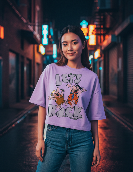 "Let's Rock" Graphic Oversized T-Shirt - Lavender Heavyweight Streetwear Tee