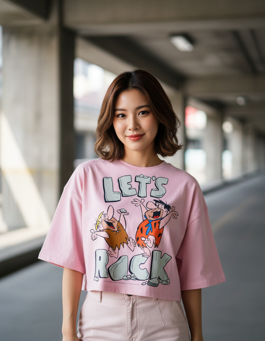 "Let's Rock" Graphic Oversized T-Shirt - Pink Heavyweight Cotton Streetwear Tee