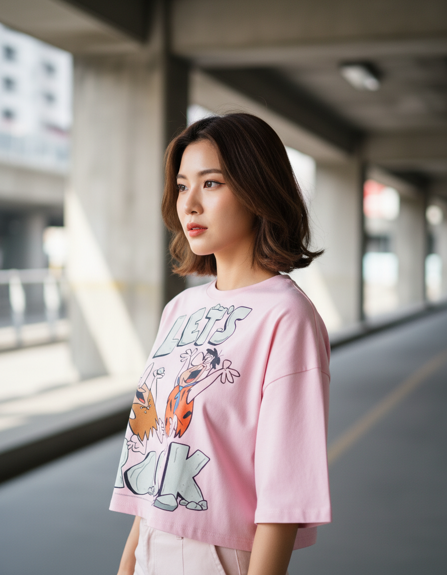 "Let's Rock" Graphic Oversized T-Shirt - Pink Heavyweight Cotton Streetwear Tee