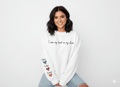 White Crew-Neck Sweatshirt (Personalized Heart on Sleeve) - Befaltu (Customizable Comfort Sweatshirt) - Befaltu