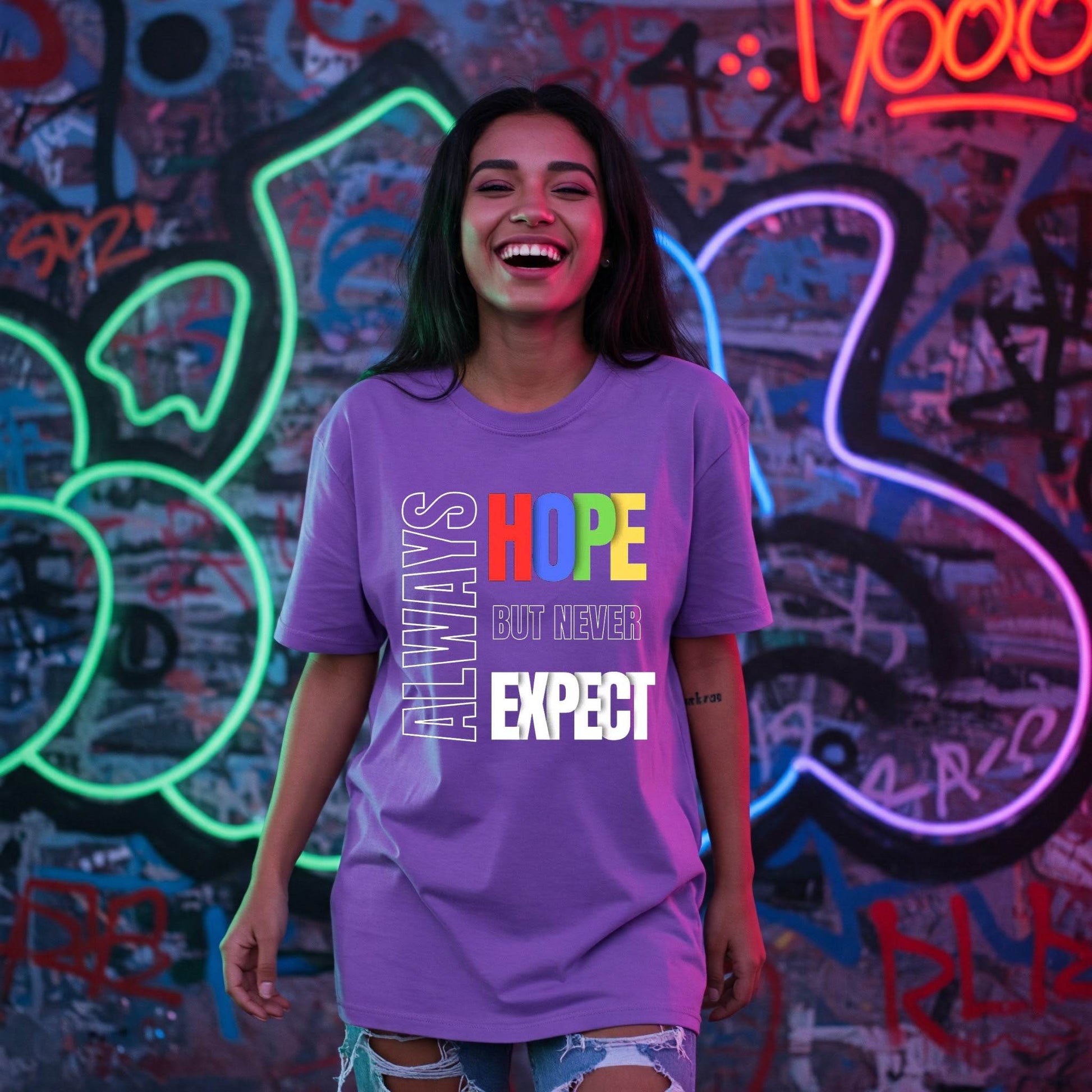 Always Hope Never Expect Women's T-shirt | Purple Graphic Tee | Befaltu - Befaltu