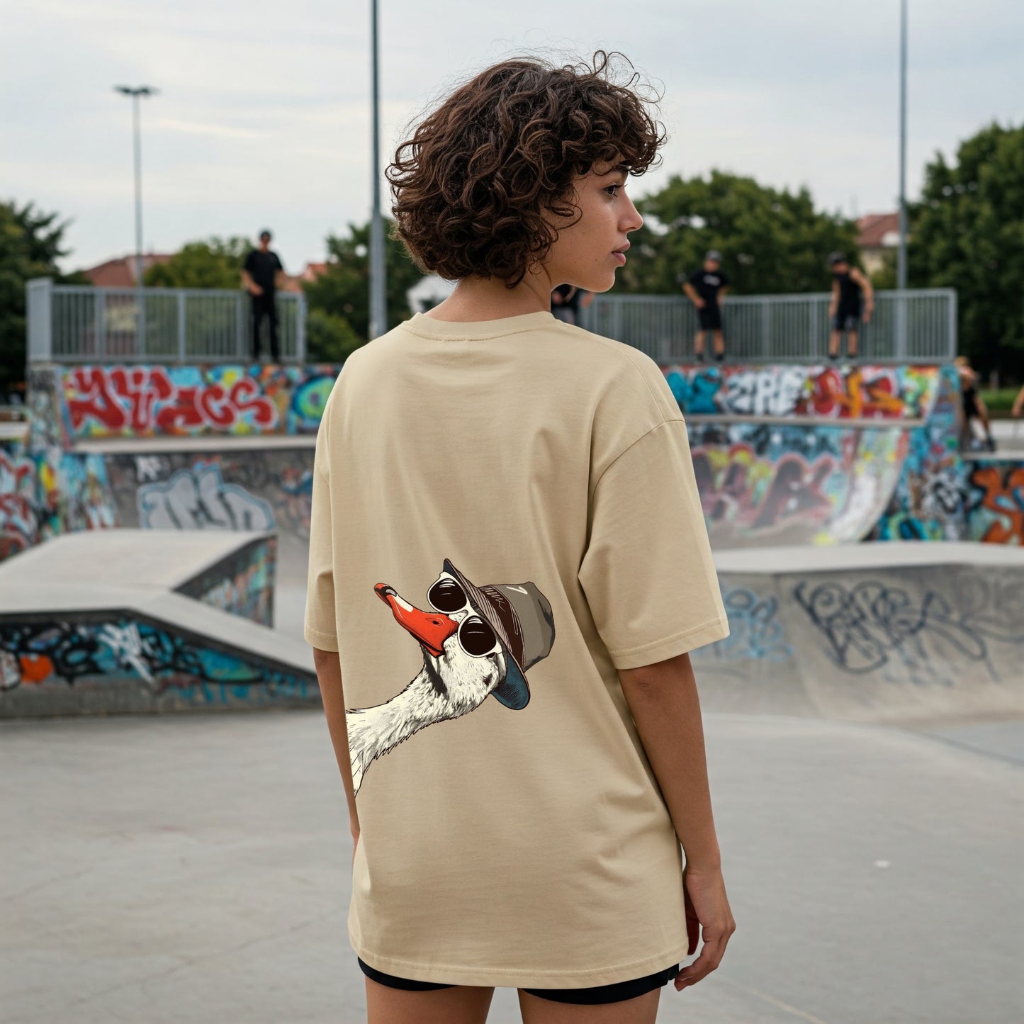 Beige Women's Oversized Fit Crew-Neck T-Shirt