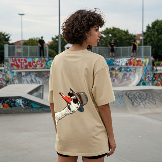 Beige Women's Oversized Fit Crew-Neck T-Shirt