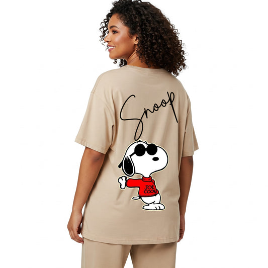 Beige Snoopy Joe Cool Graphic Women's Oversized T-shirt Befaltu