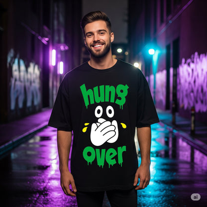 Black "Hung Over" Graphic Oversized T-shirt - Befaltu (Men's Humorous Tee)