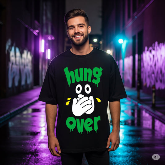 Black "Hung Over" Graphic Oversized T-shirt - Befaltu (Men's Humorous Tee)