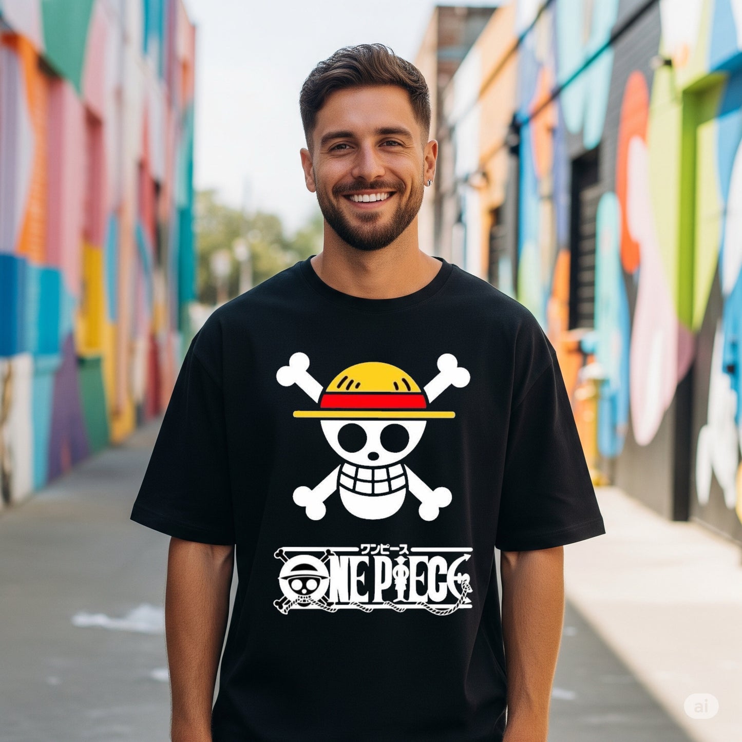 Black One Piece Jolly Roger Oversized T-shirt - Befaltu (Men's Anime Tee