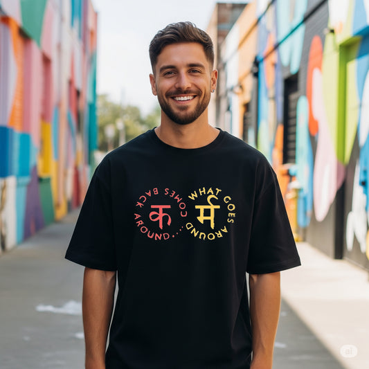 Black "What Goes Around Comes Back Around - Karma" Oversized T-shirt - Befaltu (Men's Graphic Tee)