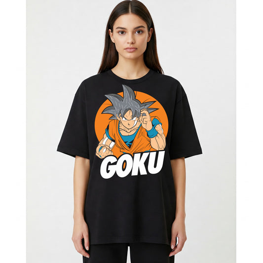 Black Goku Graphic Women's Oversized T-shirt Befaltu