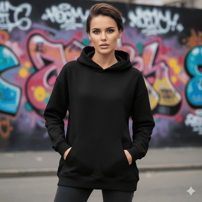 Black Women's Oversized Fit Hooded Sweatshirt (Plain) - Befaltu (Essential Comfort Hoodie) - Befaltu