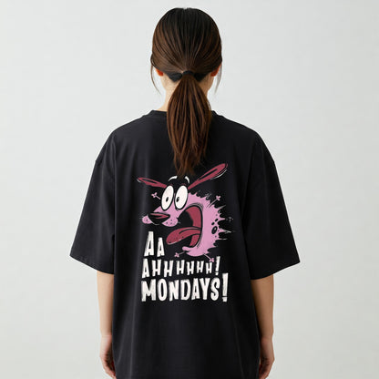 Black Oversized T-Shirt - 'Ahhh, Monday!' Courage the Cowardly Dog Graphic