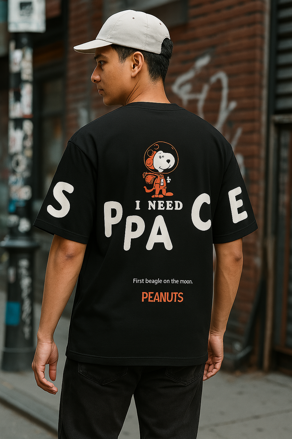 Black Snoopy I Need Space Graphic Men's T-Shirt Befaltu