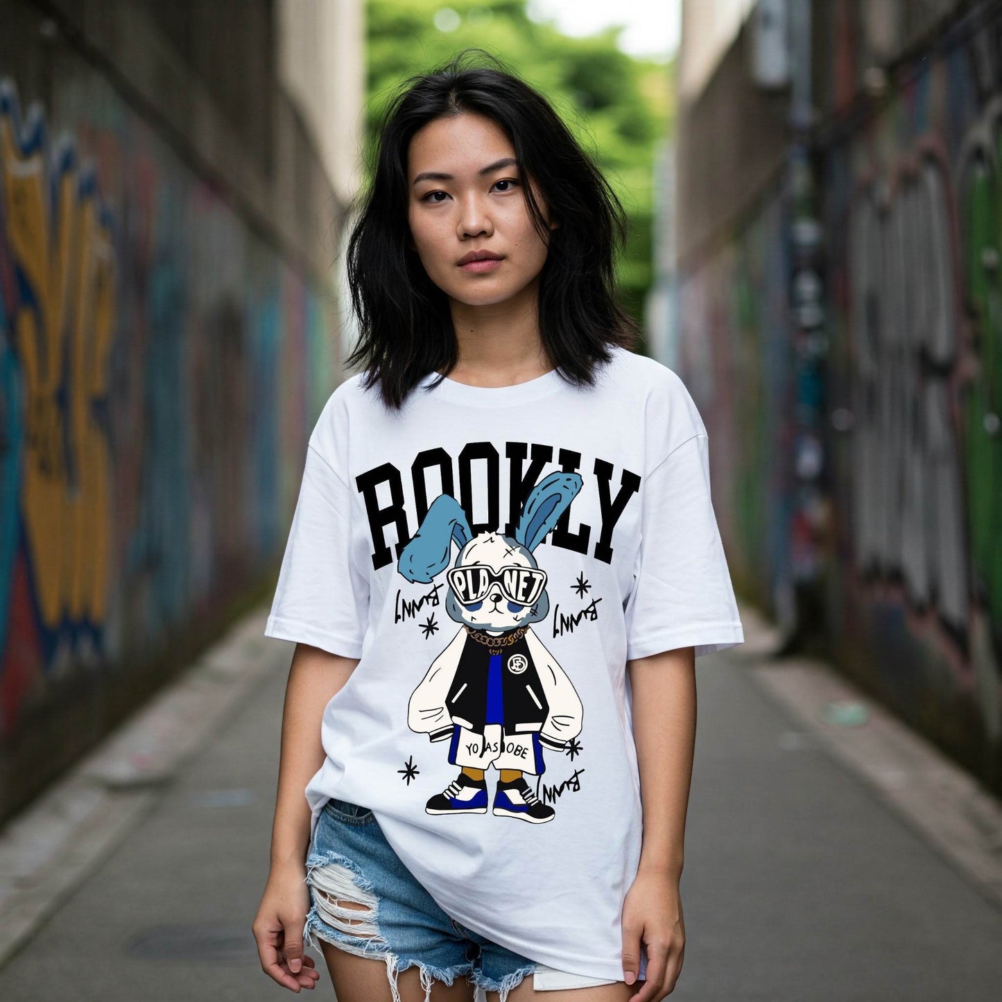Brooklyn Bunny Women's T-shirt | White Graphic Tee | Befaltu - Befaltu