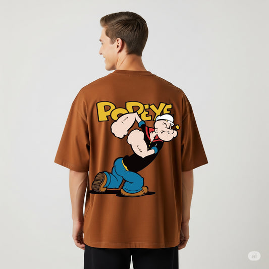 Brown Popeye The Sailor Man Oversized T-shirt - Befaltu (Men's Cartoon Tee)
