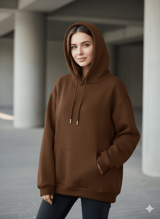 Brown Women's Oversized Fit Hooded Sweatshirt (Plain) - Befaltu (Essential Comfort Hoodie) - Befaltu