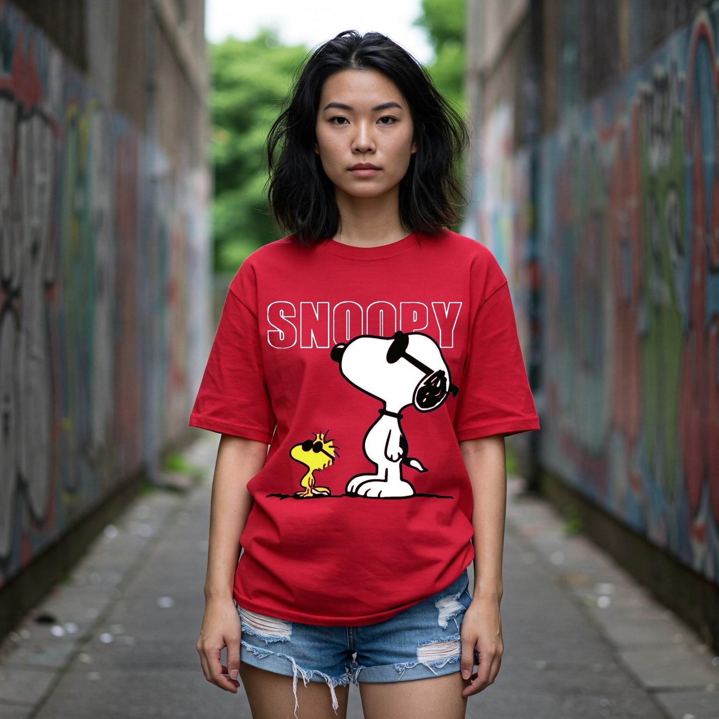 Cool Snoopy & Woodstock Women's T-shirt | Red Peanuts Tee | Befaltu - Befaltu