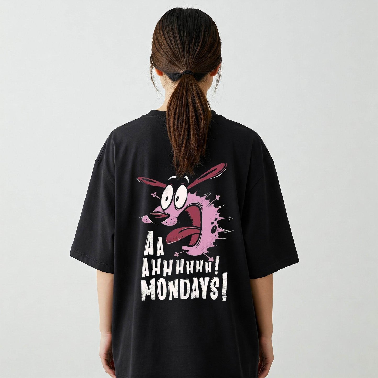 Courage the Cowardly Dog Mondays Women's T-shirt | Black Cartoon Tee - Befaltu