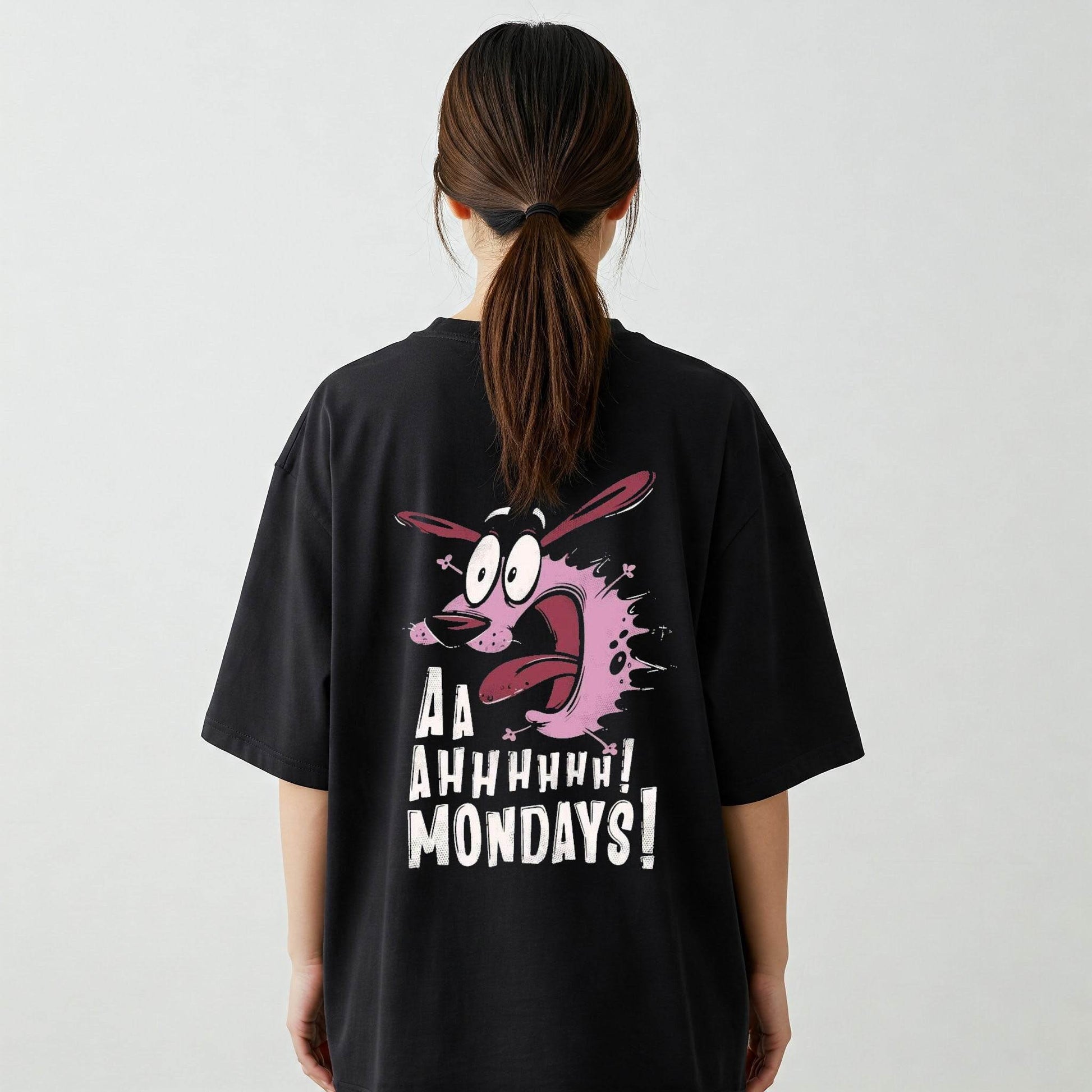 Courage the Cowardly Dog Mondays Women's T-shirt | Black Cartoon Tee - Befaltu