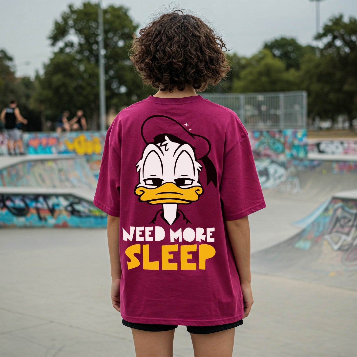 Donald Duck Need More Sleep Women's T-shirt | Maroon Disney Tee | Befaltu - Befaltu