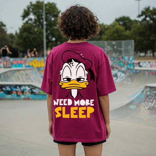 Donald Duck Need More Sleep Women's T-shirt | Maroon Disney Tee | Befaltu - Befaltu
