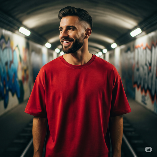 Red Men's Oversized Fit Crew-Neck T-Shirt (Plain) - Befaltu (Essential Comfort Tee)