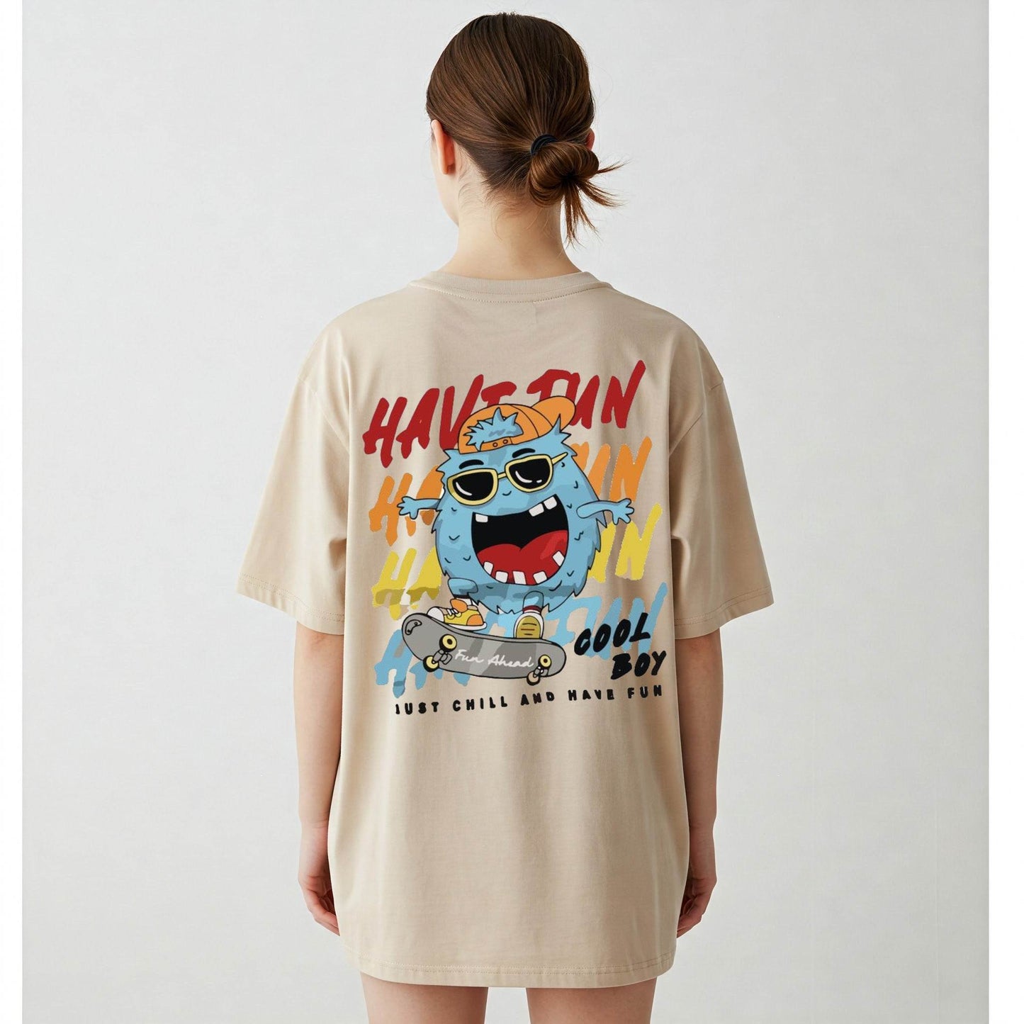 Have Fun Cool Boy Women's T-shirt | Beige Graphic Tee | Befaltu - Befaltu