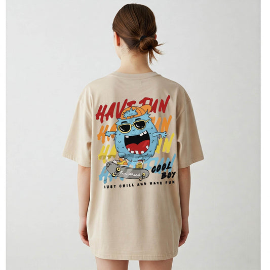 Have Fun Cool Boy Women's T-shirt | Beige Graphic Tee | Befaltu - Befaltu