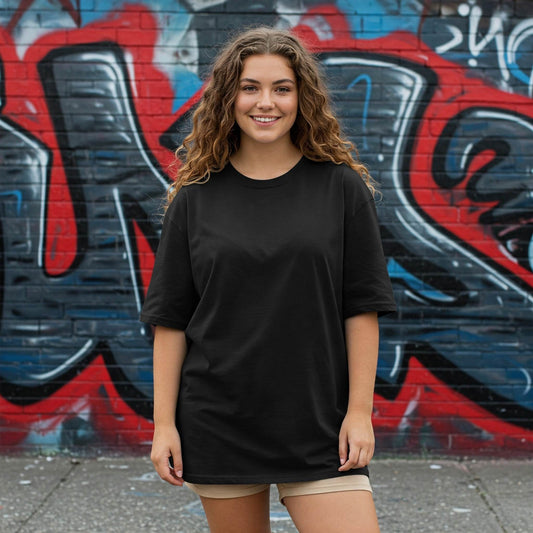 Human Women's Oversized T-shirt | Black Graphic Tee - Befaltu