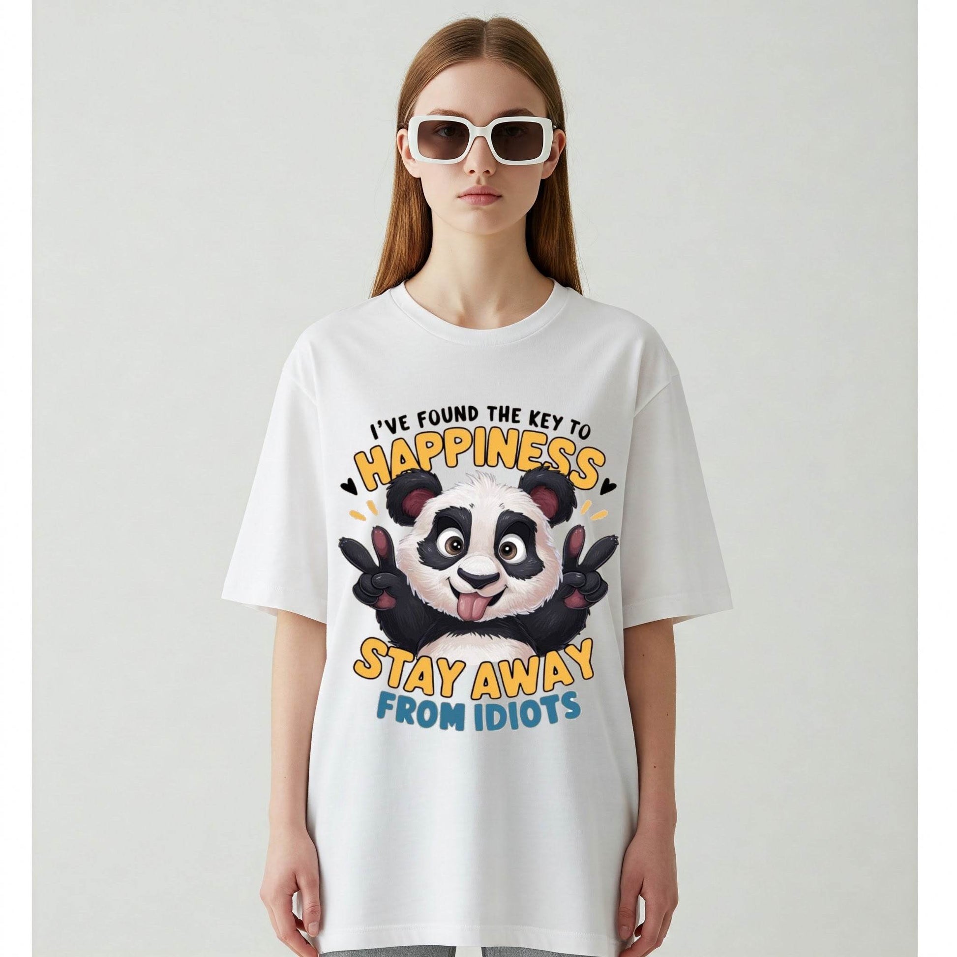 Key to Happiness Panda Women's T-shirt | White Graphic Tee | Befaltu - Befaltu