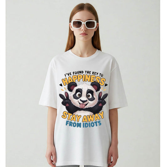 Key to Happiness Panda Women's T-shirt | White Graphic Tee | Befaltu - Befaltu