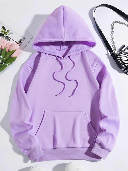 lilac relaxed fit hoodie, women's plain lilac hoodie, Befaltu essential hoodie, comfortable lilac sweatshirt, women's casual hoodie, long sleeve lilac hoodie, fleece lined hoodie
