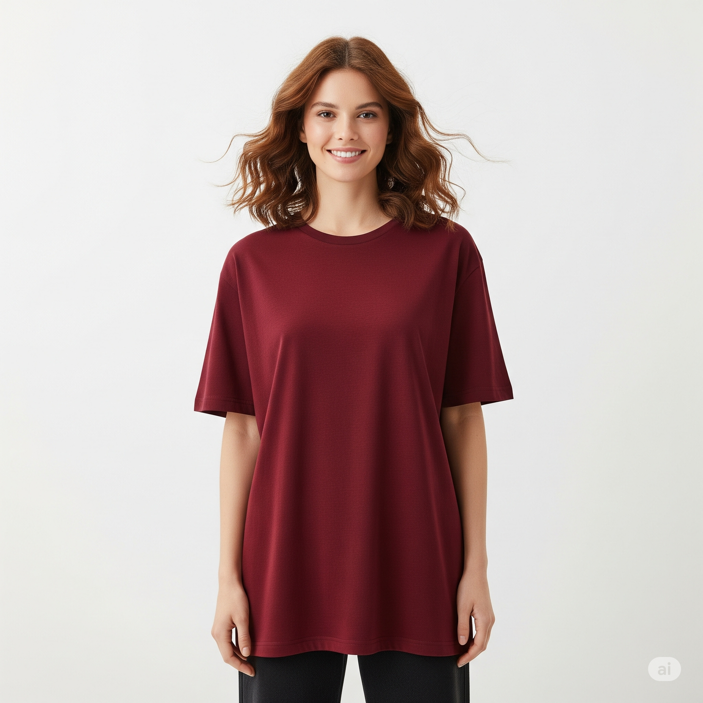 Maroon Women's Oversized Fit Crew-Neck T-Shirt - Essential Comfort Tee