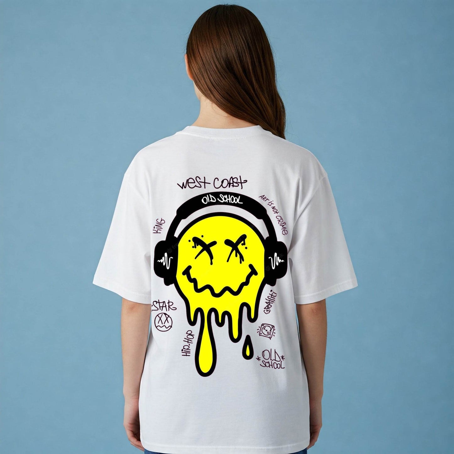 Melting Smiley Headphones Women's T-shirt | White Graphic Tee | Befaltu - Befaltu