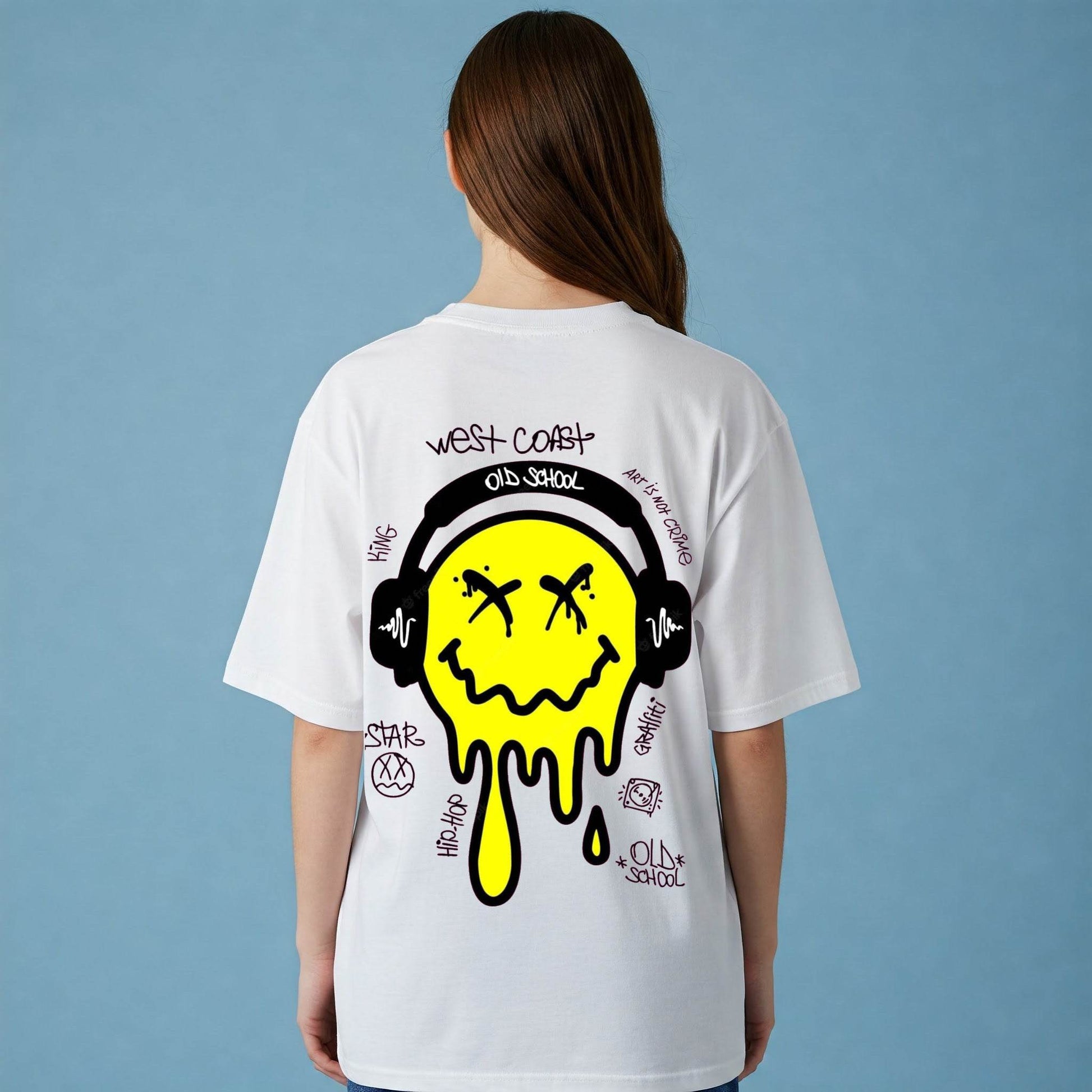 Melting Smiley Headphones Women's T-shirt | White Graphic Tee | Befaltu - Befaltu